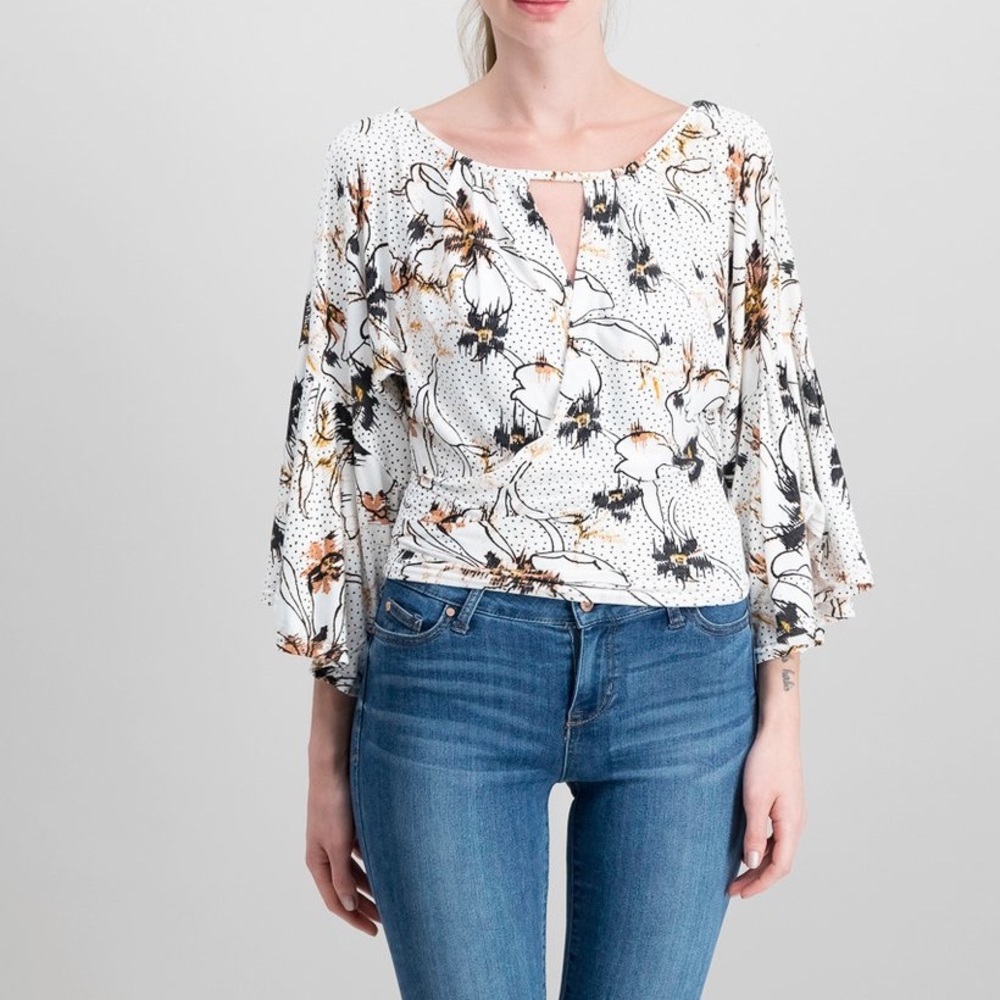 Free People Ivory Combo Last Time Print Top